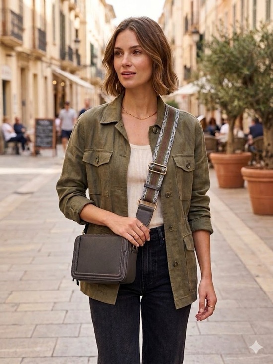 Sondra Roberts Handbags - Sondra Roberts vegan leather crossbody Bag with Olive-Accent Strap